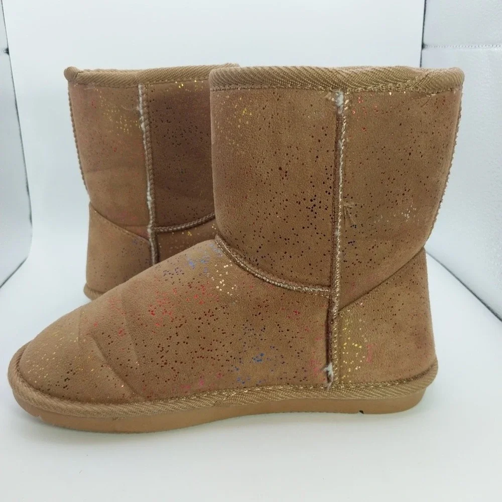 Serra Children's  Ankle Boots  Brown Sparkle Faux Suede Fur Shearling Size 2/3